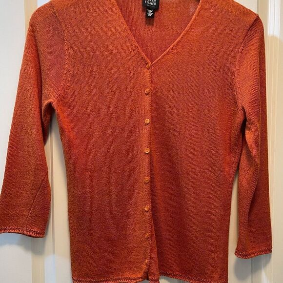 Eileen Fisher burnt orange button down sweater Size S Petite - Picture 2 of 7